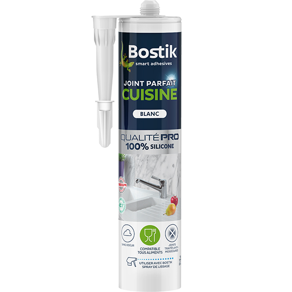 Mastic silicone joint bain et cuisine blanc 60ml - BOSTIK - Mr