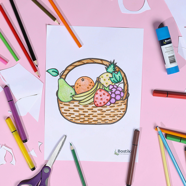 Wicker basket or ped sketch with garden fruit food