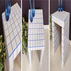 Finished tiled side table shown from multiple angles