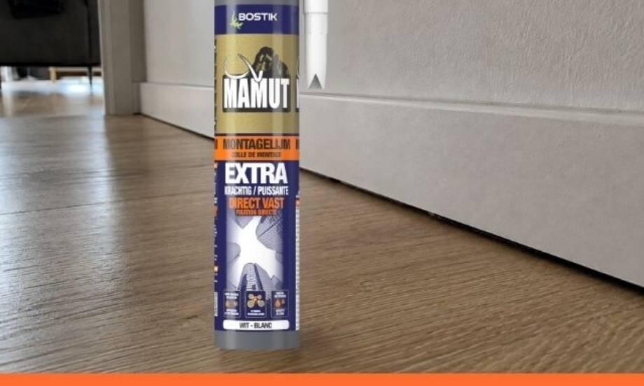 Bostik Mamut montagelijm naast een plint