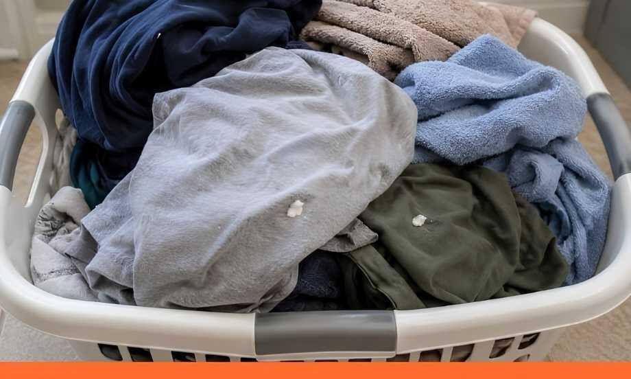 Wasmand met kleding en lijmresten