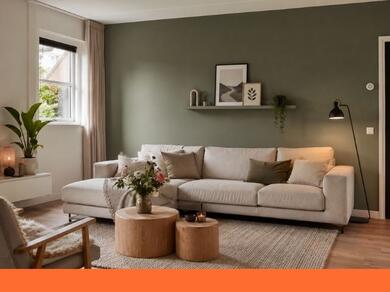 Woonkamer met pas geschilderde accentmuur