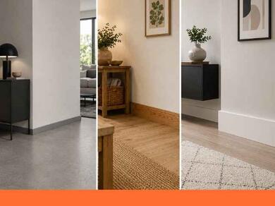 Overzicht van verschillende soorten plinten in diverse interieurstijlen, waaronder witte, houten en decoratieve plinten voor een passende afwerking in elke ruimte.
