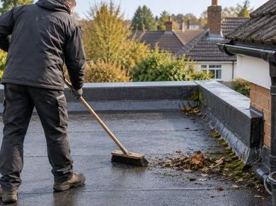Waterproofing repair spray positioned on a roof gutter for sealing roof junctions and preventing water ingress