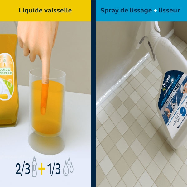 Bostik DIY France tutorial smoothing spray vs dishwashing soap step 3