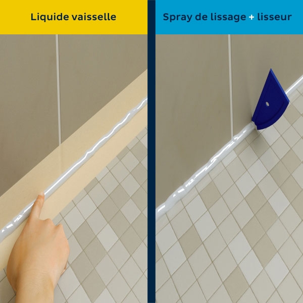Bostik DIY France tutorial smoothing spray vs dishwashing soap step 4