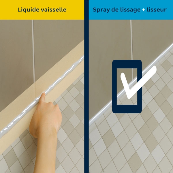 Bostik DIY France tutorial smoothing spray vs dishwashing soap step 5