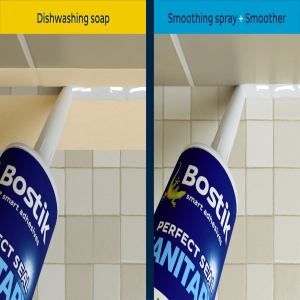 Bostik DIY Lithuania tutorial smoothing spray vs dishwashing soap step 2