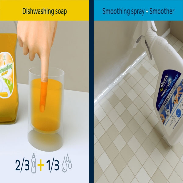 Bostik DIY Lithuania tutorial smoothing spray vs dishwashing soap step 3