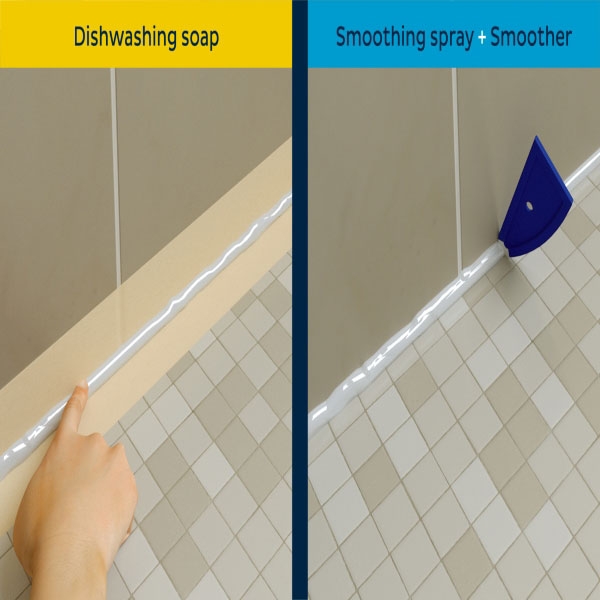 Bostik DIY Lithuania tutorial smoothing spray vs dishwashing soap step 4