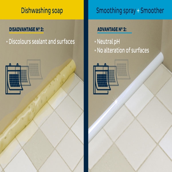 Bostik DIY Lithuania tutorial smoothing spray vs dishwashing soap step 6