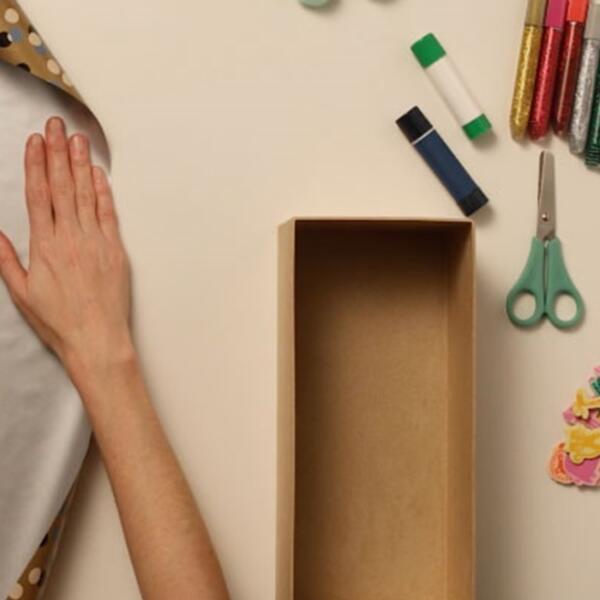 Craft supplies and box ready for decoration