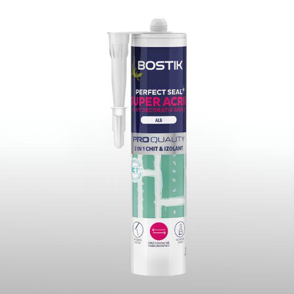 Bostik Perfect Seal Super Acril, chit decorativ rapid 2 în 1 pentru etanșare și umplere, recomandat pentru gips-carton, tocuri de uși și ferestre, fisuri, beton și zidărie.