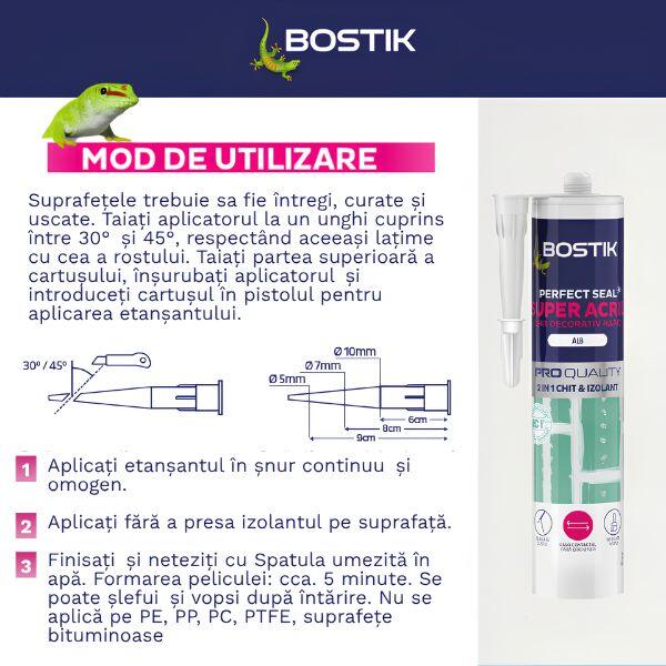 Bostik Perfect Seal Super Acril, chit decorativ rapid pentru reparații invizibile, ușor de șlefuit și vopsit, potrivit pentru umplerea fisurilor și rosturilor interioare.