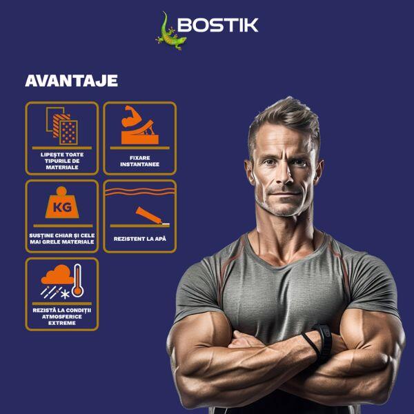 Mamut Multi adhesive promotional graphic highlighting key benefits: instant grab, strong holding power, water resistance, adhesion to multiple materials, and resistance to extreme weather conditions.