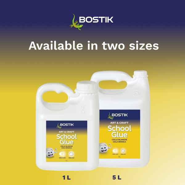 Bostik School Glue available in 1L and 5L sizes for schools, classrooms, arts, crafts and educational activities.