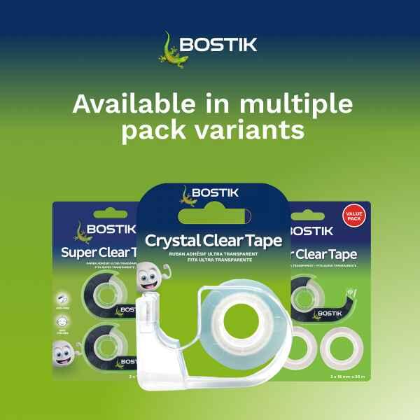 Bostik Crystal Clear Tape available in multiple pack sizes for home, office, school and everyday stationery use.