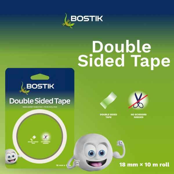 Bostik Double Sided Tape ideal for gift wrapping, scrapbooking, photo albums, posters, labels and decorative projects.