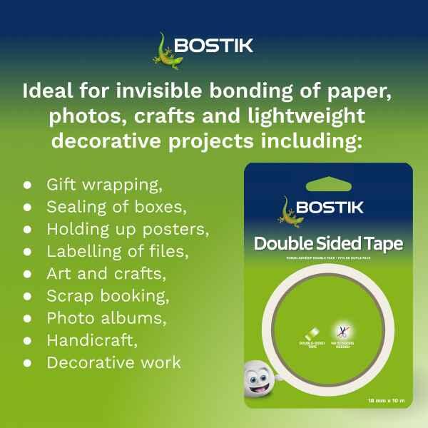 Bostik Double Sided Tape for invisible bonding, mounting, crafting and everyday stationery applications.