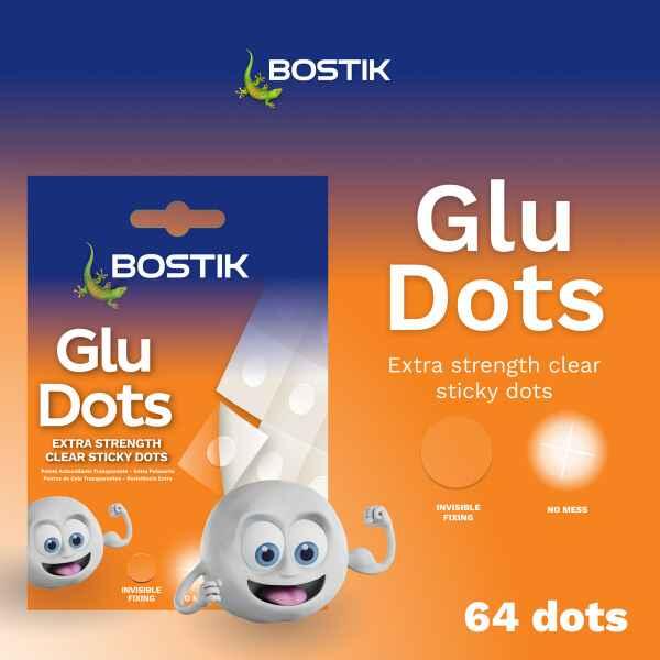 Bostik South Africa Glu Dots Extra Strength clear sticky dots with invisible fixing and no-mess application.