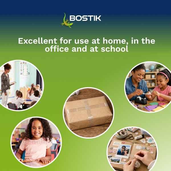 Bostik South Africa Super Clear Tape ideal for classroom activities, office tasks, package sealing, scrapbooking, and creative craft projects.