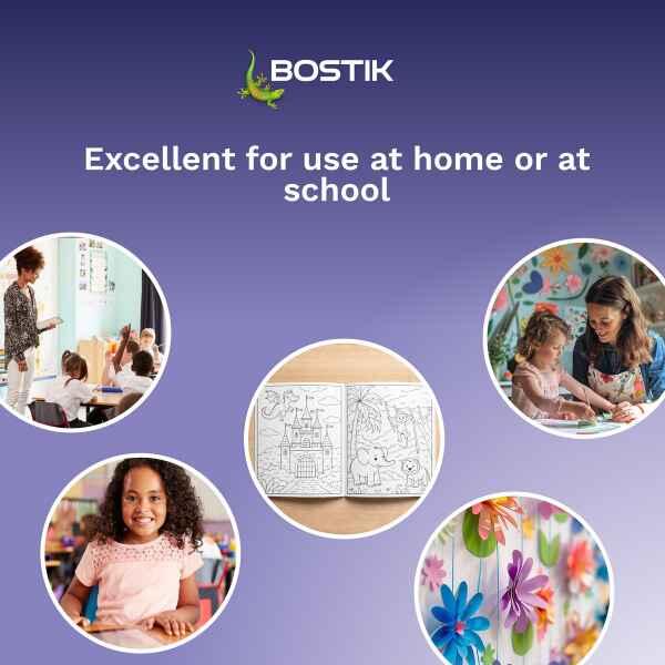 Bostik Wax Twisters retractable wax crayons with 12 vibrant colours, solvent-free formula and child-friendly design for creative colouring projects.