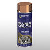 Aerozol Bostik Super Color Chrome w miedzianej nakrętce; dekoracyjny lakier chromowy do odświeżania metalowych detali, z grafiką silnika na etykiecie.