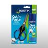 Packaging of Bostik Cut 'n Paste set with 93% bio-based Glue Stick and ergonomic blue-handled scissors