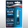 Packaging of Bostik Super Glue Liquid, 3g, showcasing its ultra-strong, fast-setting features with a fine nozzle for precise repairs.