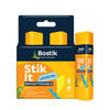 Bostik Stik It repositionable glue stick (25 g × 2) in triangular sticks packaged in a navy and orange box—designed to turn paper into sticky notes, with a shape suited for getting into corners.