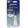 Bostik General Purpose Silicone 20ml tube in retail packaging with fine nozzle, showing illustrations of compatible materials including metal, wood, rubber, foam, brick, and concrete, and icons for quick bond, water and heat resistance, and high flexibility.