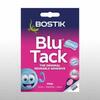 Packaging of Bostik Blu Tack Pink, highlighting its reusable, solvent-free adhesive for sticking and holding.