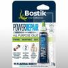 Packaging of Bostik Power Repair glue, 20g, highlighting its all-purpose, strong, and adjustable features for repairs.