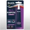 Packaging of Bostik All Purpose Clear Glue, 20ml, highlighting its ultra-strong, fast-setting, and long-lasting bonding features.