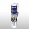 Kartridż Bostik Perfect Seal Dach & Komin, szary uszczelniacz bitumiczny z grafiką obróbki kominowej i dołączoną dyszą, zapewniający 100% szczelność.
