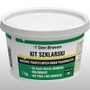 Plastikowy pojemnik Den Braven Kit Szk­larski 1 kg z zieloną etykietą; masa na bazie oleju lnianego do szklenia tradycyjnych okien, malowalna i odporna na pękanie.