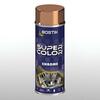 Aerozol Bostik Super Color Chrome w miedzianej nakrętce; dekoracyjny lakier chromowy do odświeżania metalowych detali, z grafiką silnika na etykiecie.