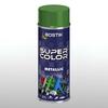 Aerozol Bostik Super Color Metallic w zielonej nakrętce z grafiką metalowych ram rowerowych; szybkoschnący lakier metaliczny do dekoracji i renowacji powierzchni.