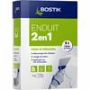 Boîte 1 kg Bostik Enduit 2‑en‑1, poudre pour lisser et reboucher, offrant finition précise et rebouchage résistant en une seule passe pour murs intérieurs.