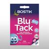 Packaging of Bostik Blu Tack Pink, highlighting its reusable, solvent-free adhesive for sticking and holding.