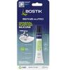 Bostik General Purpose Silicone 20ml tube in retail packaging with fine nozzle, showing illustrations of compatible materials including metal, wood, rubber, foam, brick, and concrete, and icons for quick bond, water and heat resistance, and high flexibility.