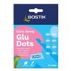 Front view of Bostik Glu Dots Extra Strong 64-pack in blue and pink packaging, labelled clear and permanent, ideal for gift wrapping, card making, and scrapbooking.